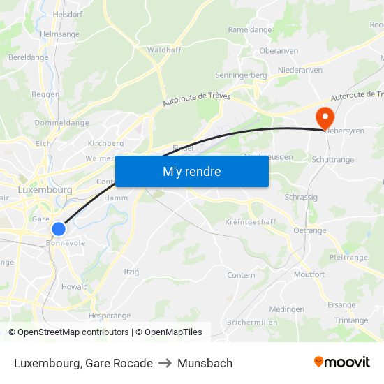 Luxembourg, Gare Rocade to Munsbach map