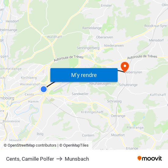 Cents, Camille Polfer to Munsbach map