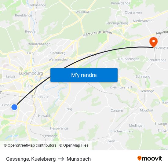 Cessange, Kuelebierg to Munsbach map