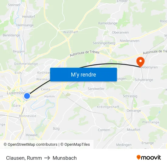 Clausen, Rumm to Munsbach map