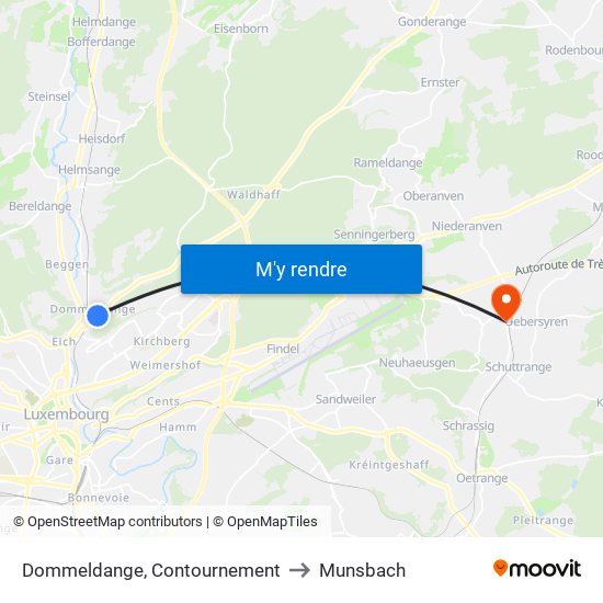 Dommeldange, Contournement to Munsbach map