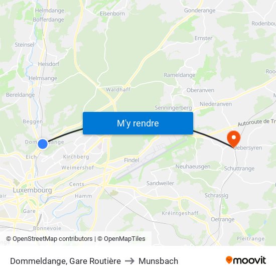 Dommeldange, Gare Routière to Munsbach map