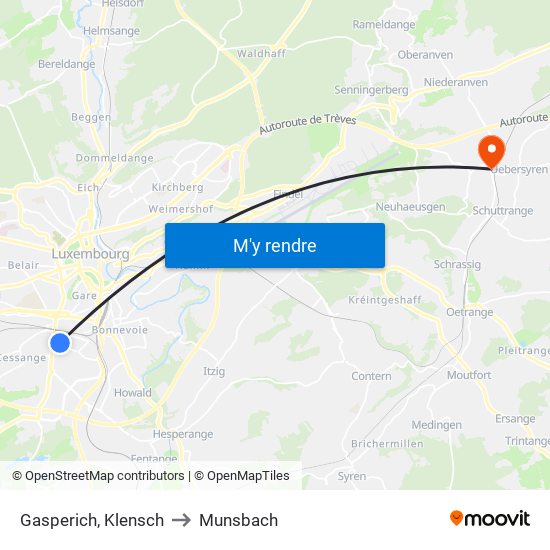 Gasperich, Klensch to Munsbach map