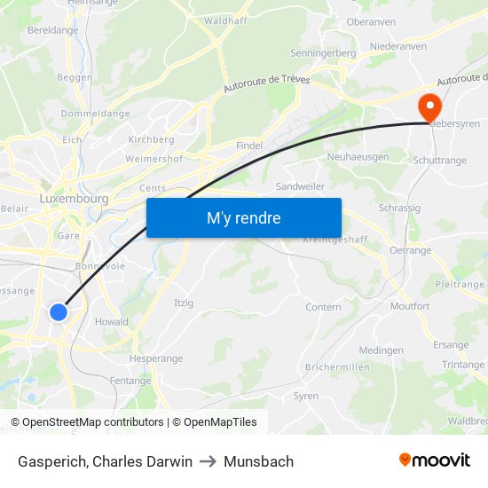 Gasperich, Charles Darwin to Munsbach map