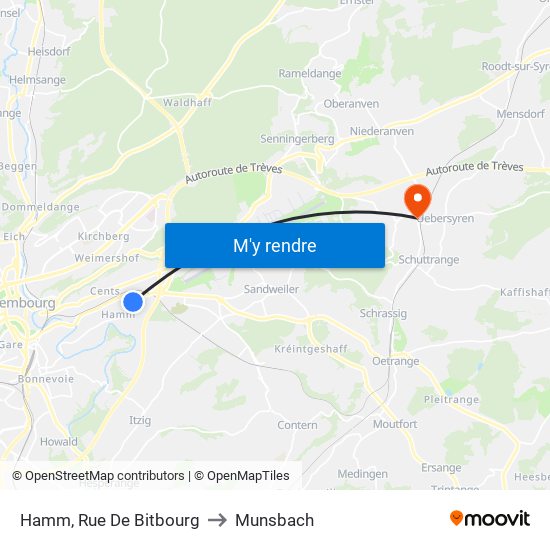 Hamm, Rue De Bitbourg to Munsbach map