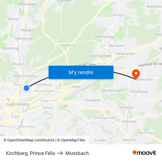 Kirchberg, Prince Félix to Munsbach map