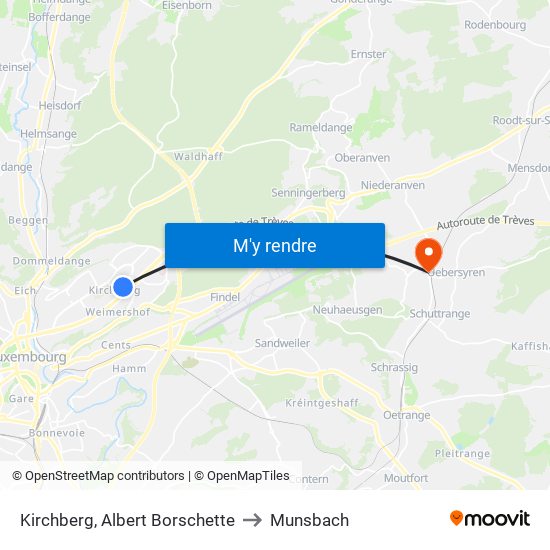 Kirchberg, Albert Borschette to Munsbach map