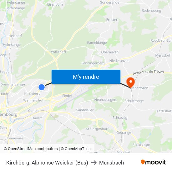 Kirchberg, Alphonse Weicker (Bus) to Munsbach map