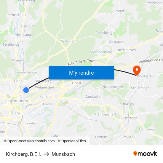 Kirchberg, B.E.I. to Munsbach map