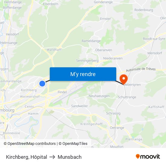 Kirchberg, Hôpital to Munsbach map