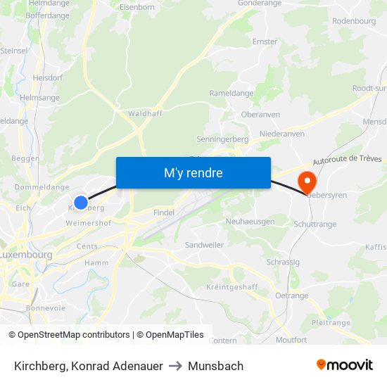 Kirchberg, Konrad Adenauer to Munsbach map