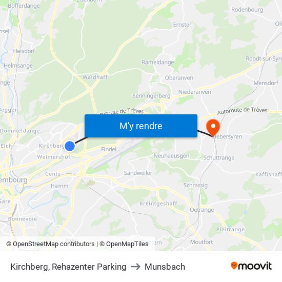 Kirchberg, Rehazenter Parking to Munsbach map