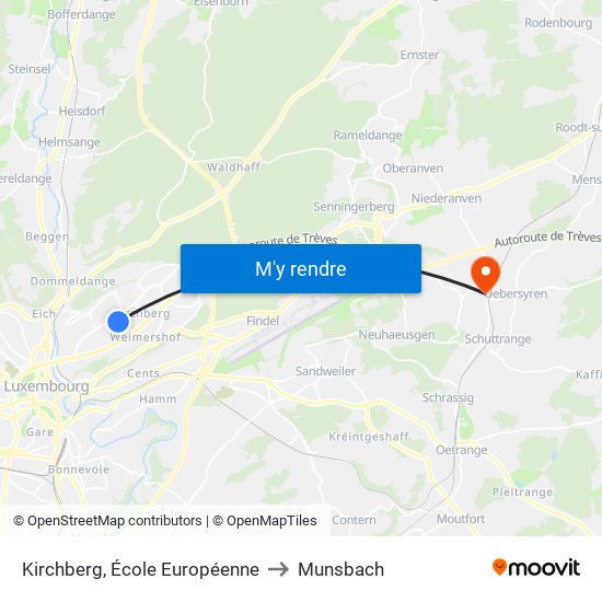 Kirchberg, École Européenne to Munsbach map