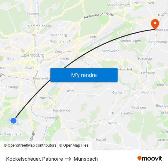 Kockelscheuer, Patinoire to Munsbach map