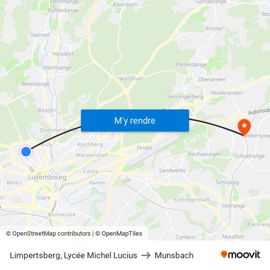 Limpertsberg, Lycée Michel Lucius to Munsbach map