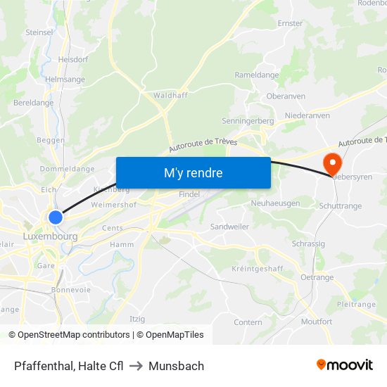 Pfaffenthal, Halte Cfl to Munsbach map