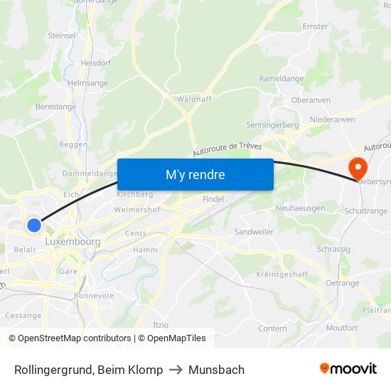 Rollingergrund, Beim Klomp to Munsbach map