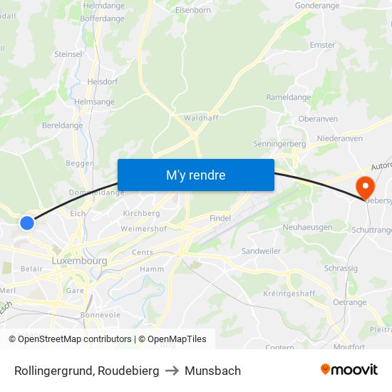 Rollingergrund, Roudebierg to Munsbach map