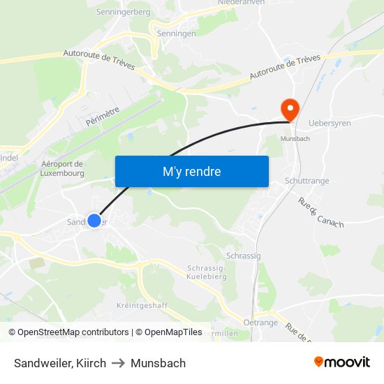 Sandweiler, Kiirch to Munsbach map
