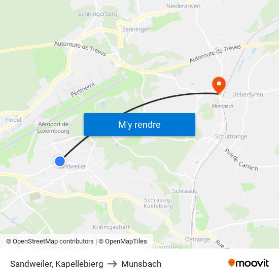 Sandweiler, Kapellebierg to Munsbach map