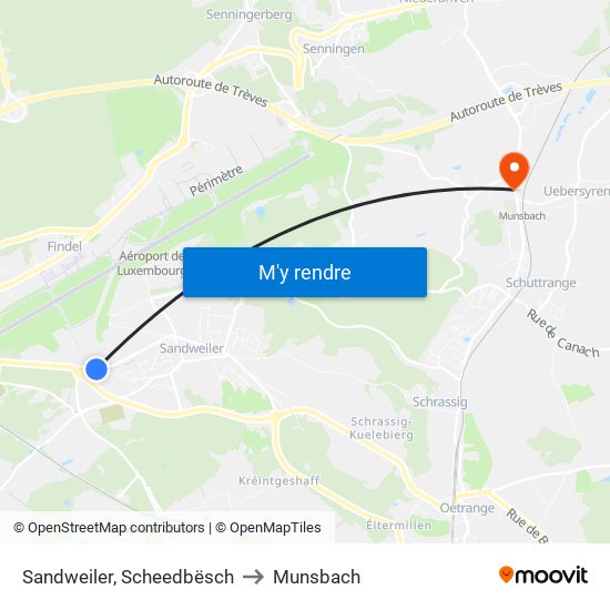Sandweiler, Scheedbësch to Munsbach map