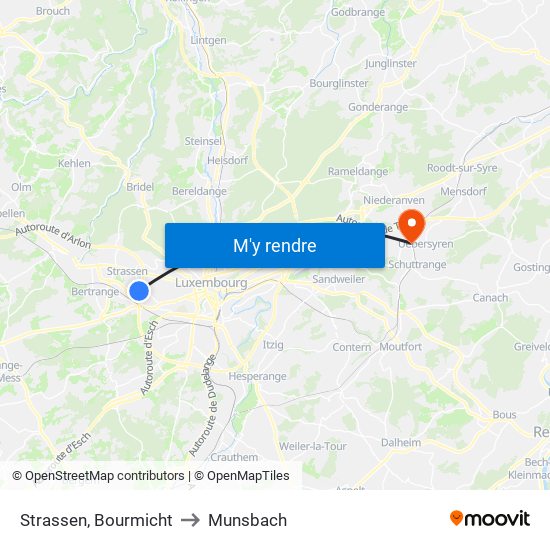 Strassen, Bourmicht to Munsbach map