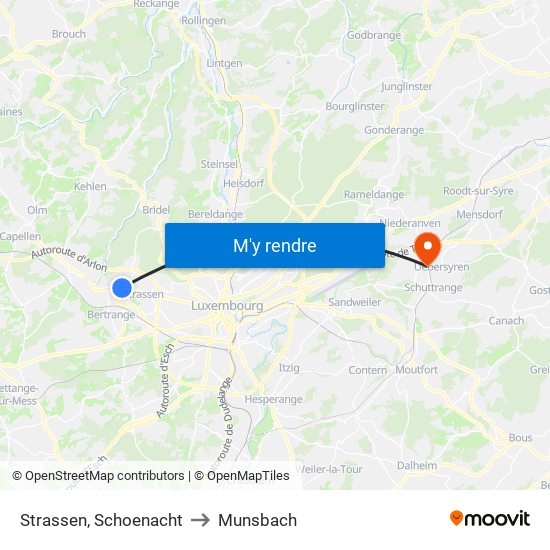 Strassen, Schoenacht to Munsbach map