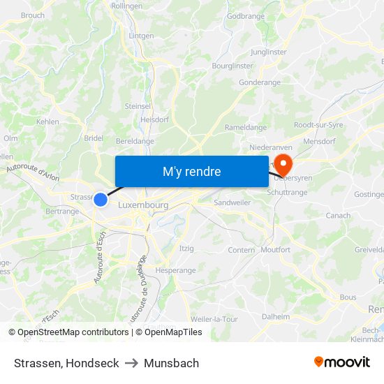 Strassen, Hondseck to Munsbach map