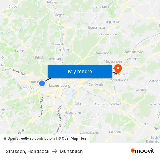 Strassen, Hondseck to Munsbach map