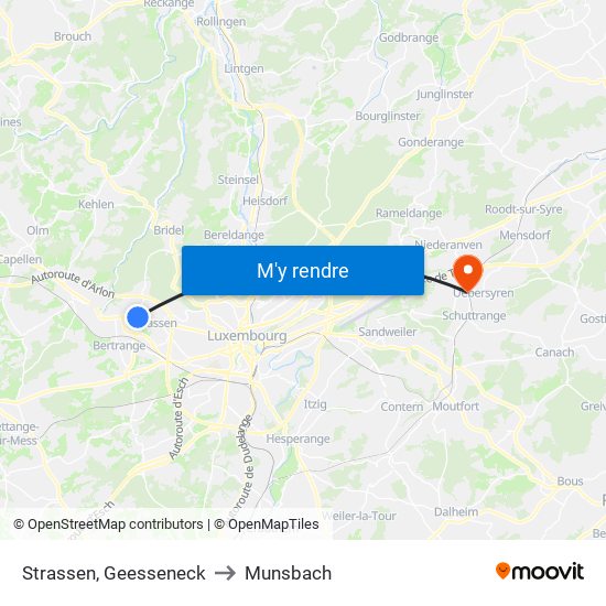 Strassen, Geesseneck to Munsbach map