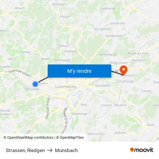 Strassen, Riedgen to Munsbach map