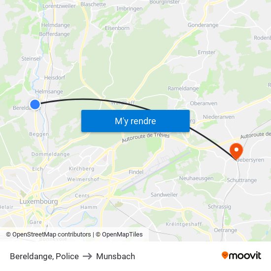 Bereldange, Police to Munsbach map