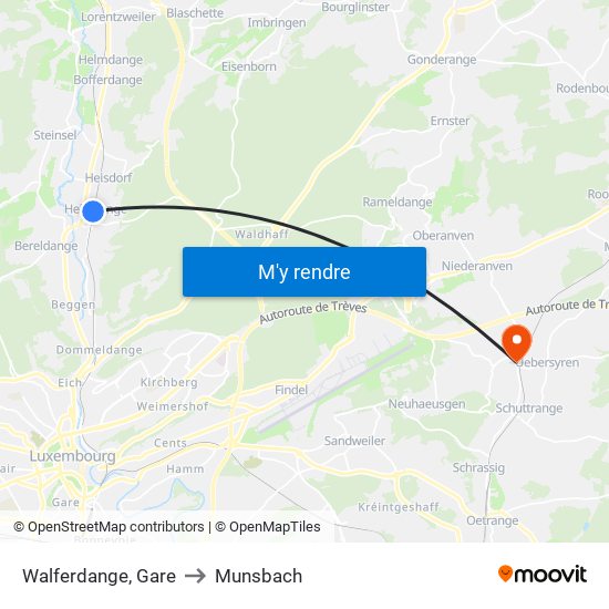 Walferdange, Gare to Munsbach map