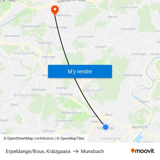 Erpeldange/Bous, Kräizgaass to Munsbach map