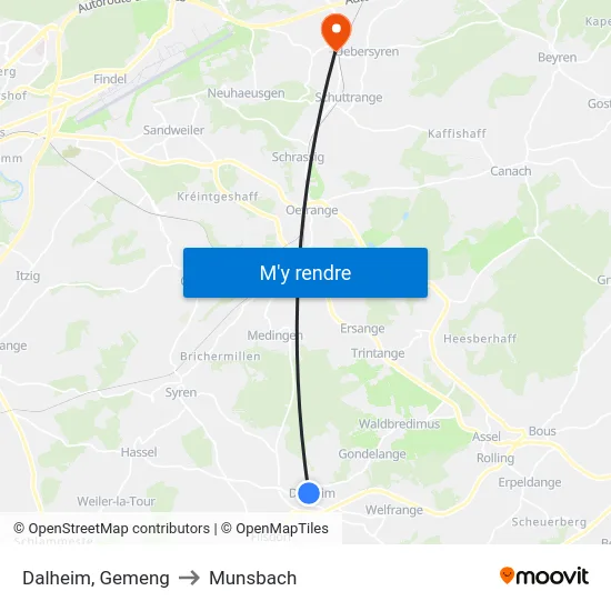 Dalheim, Gemeng to Munsbach map