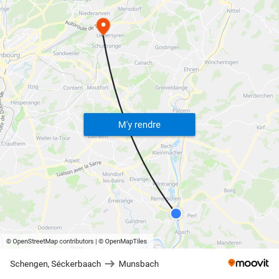 Schengen, Séckerbaach to Munsbach map