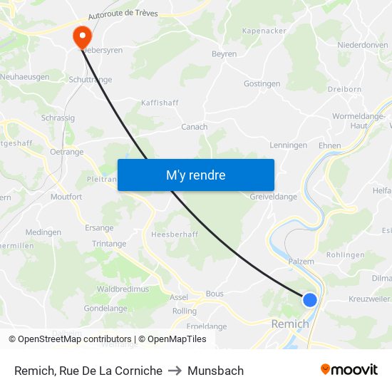 Remich, Rue De La Corniche to Munsbach map
