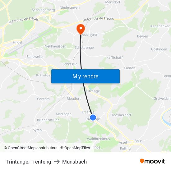 Trintange, Trenteng to Munsbach map