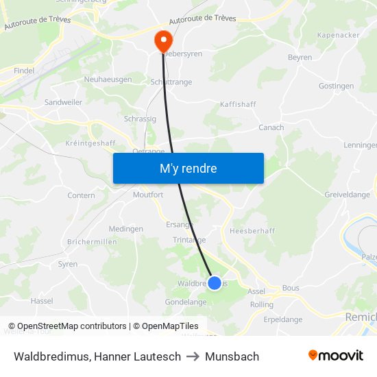 Waldbredimus, Hanner Lautesch to Munsbach map