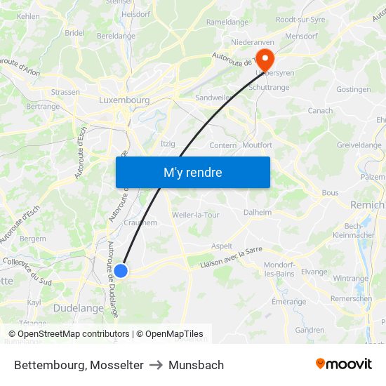 Bettembourg, Mosselter to Munsbach map