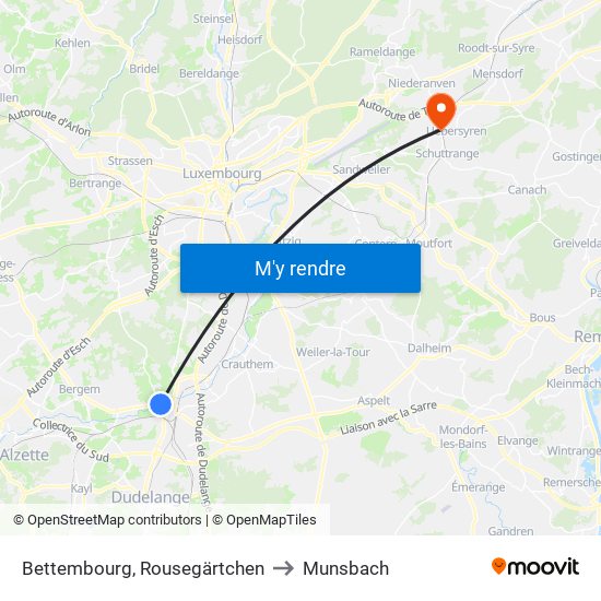 Bettembourg, Rousegärtchen to Munsbach map