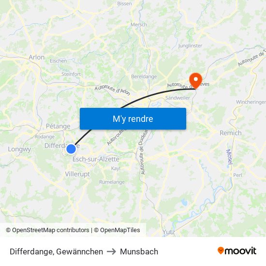 Differdange, Gewännchen to Munsbach map