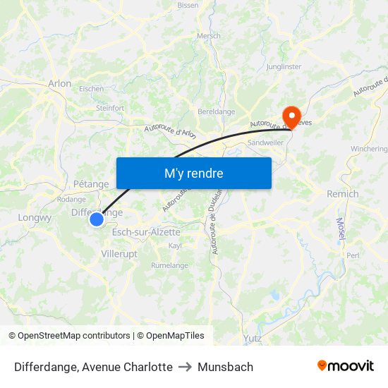 Differdange, Avenue Charlotte to Munsbach map