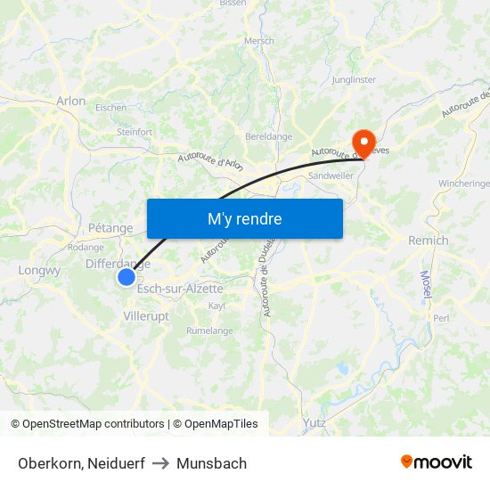 Oberkorn, Neiduerf to Munsbach map