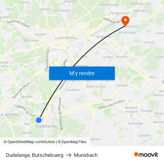 Dudelange, Butschebuerg to Munsbach map