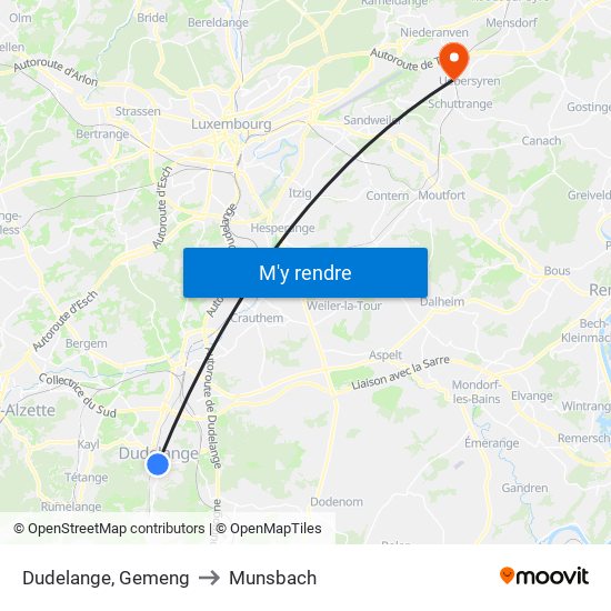 Dudelange, Gemeng to Munsbach map