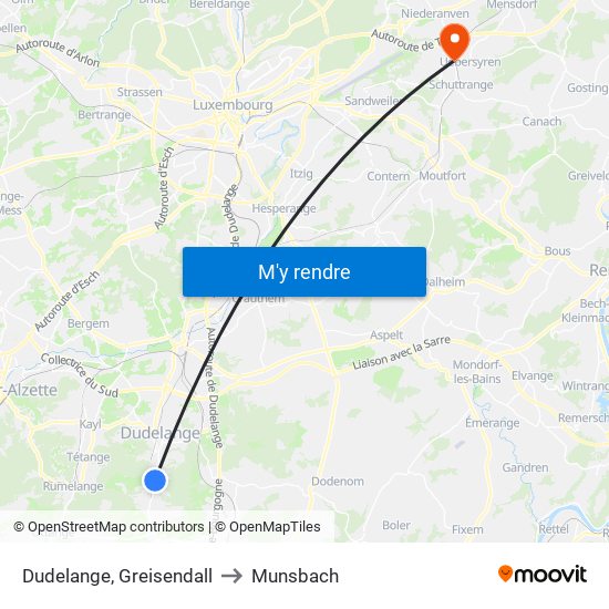 Dudelange, Greisendall to Munsbach map