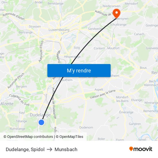 Dudelange, Spidol to Munsbach map