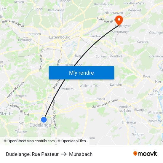 Dudelange, Rue Pasteur to Munsbach map