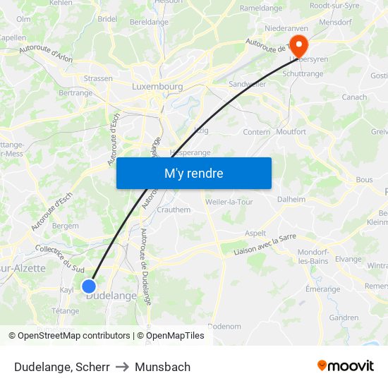 Dudelange, Scherr to Munsbach map
